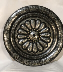 Large Damascene Decorative Plate | Handmade Silver Inlay Wall Art, Luxury Meknes Geometric Brass Accent Disc 2