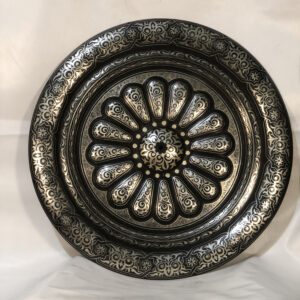 Large Damascene Decorative Plate | Handmade Silver Inlay Wall Art, Luxury Meknes Geometric Brass Accent Disc 2