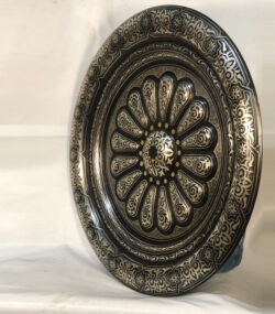 Large Damascene Decorative Plate | Handmade Silver Inlay Wall Art, Luxury Meknes Geometric Brass Accent Disc 2 - Image 4