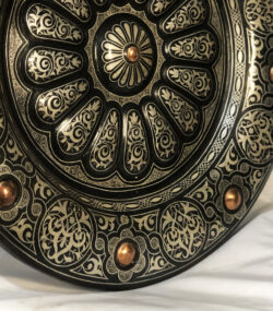 Large Damascene Decorative Plate | Handmade Silver Inlay Wall Art, Luxury Meknes Geometric Brass Accent Disc 1 - Image 9
