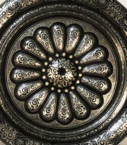 Large Damascene Decorative Plate | Handmade Silver Inlay Wall Art, Luxury Meknes Geometric Brass Accent Disc 2 - Image 3