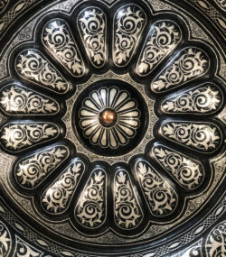Large Damascene Decorative Plate | Handmade Silver Inlay Wall Art, Luxury Meknes Geometric Brass Accent Disc 1 - Image 8