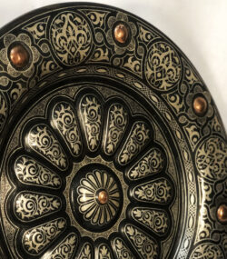 Large Damascene Decorative Plate | Handmade Silver Inlay Wall Art, Luxury Meknes Geometric Brass Accent Disc 1 - Image 6