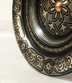 Medium Damascene Decorative Plate | Handmade Silver Inlay Wall Art, Luxury Meknes Geometric Brass Accent Disc -2 - Image 3