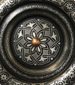 Medium Damascene Decorative Plate | Handmade Silver Inlay Wall Art, Luxury Meknes Geometric Brass Accent Disc -2 - Image 2