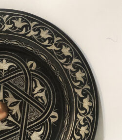Medium Damascene Decorative Plate | Handmade Silver Inlay Wall Art, Luxury Meknes Geometric Brass Accent Disc -3 - Image 6