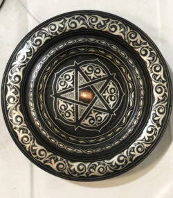 Medium Damascene Decorative Plate | Handmade Silver Inlay Wall Art, Luxury Meknes Geometric Brass Accent Disc -9