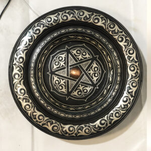 Medium Damascene Decorative Plate | Handmade Silver Inlay Wall Art, Luxury Meknes Geometric Brass Accent Disc -9