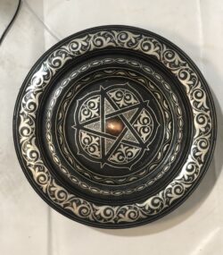 Medium Damascene Decorative Plate | Handmade Silver Inlay Wall Art, Luxury Meknes Geometric Brass Accent Disc -9 - Image 3