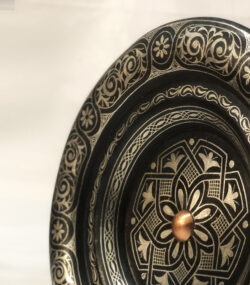 Medium Damascene Decorative Plate | Handmade Silver Inlay Wall Art, Luxury Meknes Geometric Brass Accent Disc -2 - Image 9