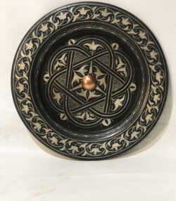 Medium Damascene Decorative Plate | Handmade Silver Inlay Wall Art, Luxury Meknes Geometric Brass Accent Disc -3 - Image 9