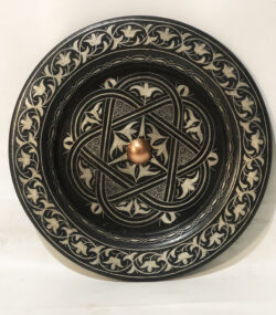 Medium Damascene Decorative Plate | Handmade Silver Inlay Wall Art, Luxury Meknes Geometric Brass Accent Disc -3