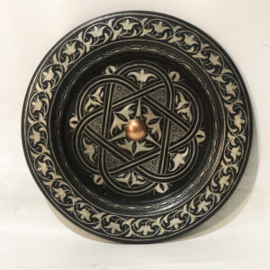 Medium Damascene Decorative Plate | Handmade Silver Inlay Wall Art, Luxury Meknes Geometric Brass Accent Disc -3