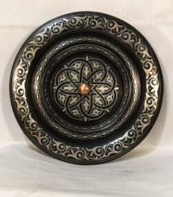 Medium Damascene Decorative Plate | Handmade Silver Inlay Wall Art, Luxury Meknes Geometric Brass Accent Disc