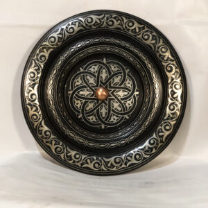 Medium Damascene Decorative Plate | Handmade Silver Inlay Wall Art, Luxury Meknes Geometric Brass Accent Disc