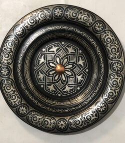 Medium Damascene Decorative Plate | Handmade Silver Inlay Wall Art, Luxury Meknes Geometric Brass Accent Disc -2