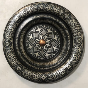 Medium Damascene Decorative Plate | Handmade Silver Inlay Wall Art, Luxury Meknes Geometric Brass Accent Disc -2