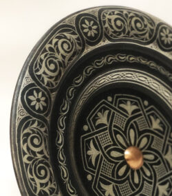 Medium Damascene Decorative Plate | Handmade Silver Inlay Wall Art, Luxury Meknes Geometric Brass Accent Disc -2 - Image 4