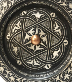Medium Damascene Decorative Plate | Handmade Silver Inlay Wall Art, Luxury Meknes Geometric Brass Accent Disc -3 - Image 5