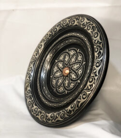 Medium Damascene Decorative Plate | Handmade Silver Inlay Wall Art, Luxury Meknes Geometric Brass Accent Disc - Image 3