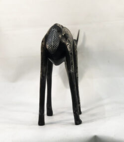 Handmade Moroccan Damascene gazelle sculpture featuring intricate silver inlay, crafted by master artisans in Meknes using traditional Damascene techniques.