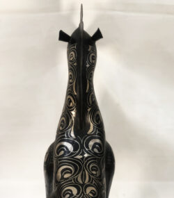 Handmade Moroccan Damascene horse sculpture featuring intricate silver inlay, crafted by master artisans in Meknes. Luxury artisan home décor and collectible metal artwork.