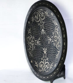 Handmade Moroccan Damascene Silver Inlay Decorative Plate – Rare Hand Engraved Metal Wall Art from Meknes 2- - Image 7