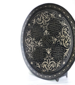 Handmade Moroccan Damascene Silver Inlay Decorative Plate – Rare Hand Engraved Metal Wall Art from Meknes 2- - Image 3