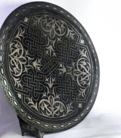 Handmade Moroccan Damascene Silver Inlay Decorative Plate – Rare Hand Engraved Metal Wall Art from Meknes 2- - Image 2