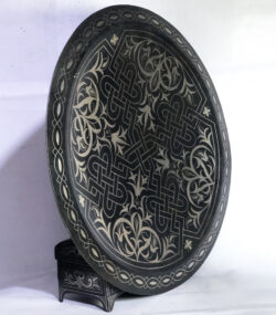 Handmade Moroccan Damascene Silver Inlay Decorative Plate – Rare Hand Engraved Metal Wall Art from Meknes 2- - Image 8