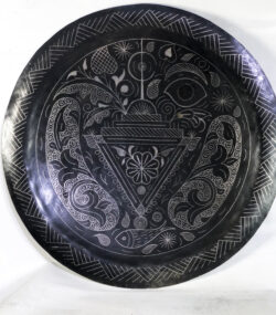 Handmade Moroccan Damascene Silver Inlay Decorative Plate – Rare Hand Engraved Metal Wall Art from Meknes