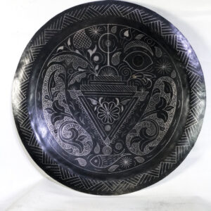 Handmade Moroccan Damascene Silver Inlay Decorative Plate – Rare Hand Engraved Metal Wall Art from Meknes