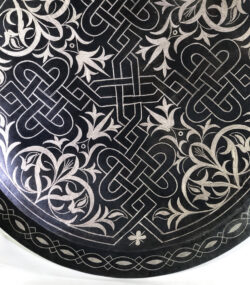 Handmade Moroccan Damascene Silver Inlay Decorative Plate – Rare Hand Engraved Metal Wall Art from Meknes 2- - Image 6