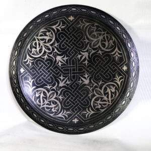 Handmade Moroccan Damascene Silver Inlay Decorative Plate – Rare Hand Engraved Metal Wall Art from Meknes 2-