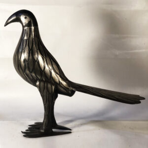 Pheasant Bird Damascene Statue – Handmade Metal Bird Sculpture – Silver Inlay Art – Vintage Bird Figurine – Moroccan Home Decor