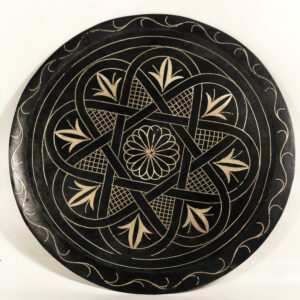 Medium Damascene Decorative Plate | Handmade Silver Inlay Wall Art, Luxury Meknes Geometric Brass Accent Disc -3 (l)