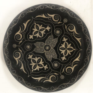 Medium Damascene Decorative Plate | Handmade Silver Inlay Wall Art, Luxury Meknes Geometric Brass Accent Disc -4 (l)