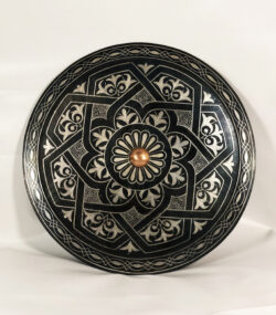 Moroccan Damascene Decorative Plate | Handmade Silver Inlay Wall Art, Luxury Meknes Geometric Brass Accent Disc