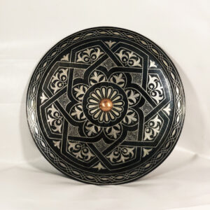 Moroccan Damascene Decorative Plate | Handmade Silver Inlay Wall Art, Luxury Meknes Geometric Brass Accent Disc