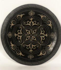Medium Damascene Decorative Plate | Handmade Silver Inlay Wall Art, Luxury Meknes Geometric Brass Accent Disc -5 (l)
