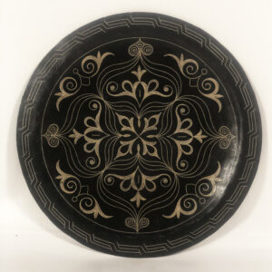 Medium Damascene Decorative Plate | Handmade Silver Inlay Wall Art, Luxury Meknes Geometric Brass Accent Disc -5 (l)
