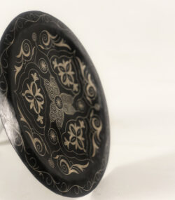 Medium Damascene Decorative Plate | Handmade Silver Inlay Wall Art, Luxury Meknes Geometric Brass Accent Disc -4 (l) - Image 4